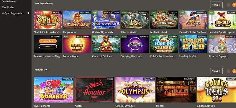 Slot makinelerinin bulunduğu bölüm